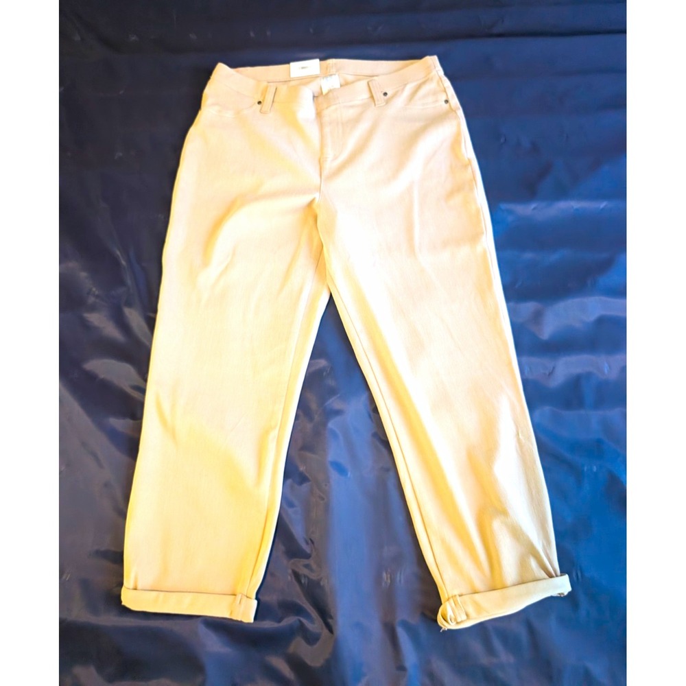 Time and Tru Twill Stretch Ankle Pants Beige Solid Straight Leg NWT L 12-14